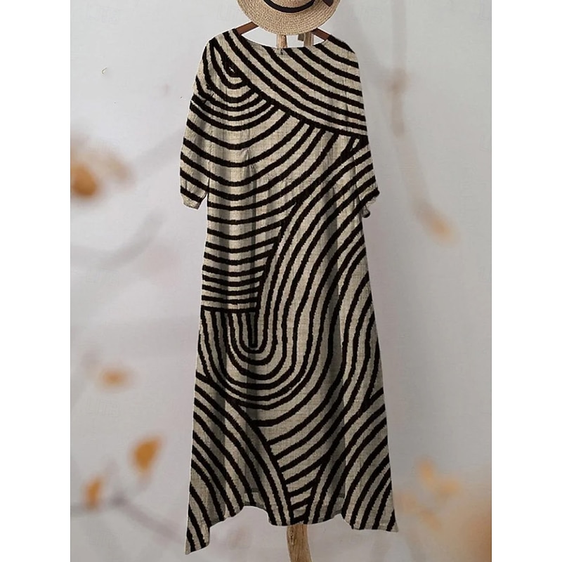 Women's Maxi Dress Kaftan 3/4 Length Sleeve Crew Neck Casual Shift Dress A Line Dress Dress Boho Daily Date Going out Geometric Dark Brown Yellow Red Purple2