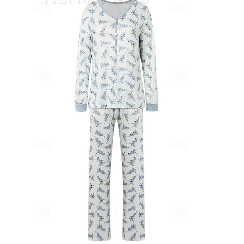 Family Pajamas Christmas Pattern Home Print Beige Long Sleeve Active Matching Outfits2
