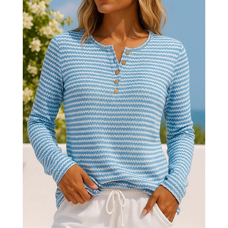 Women's Knitted Pullover Sweatshirt Casual Tops Long Sleeve Top Athleisure Fall Stripes Fashion Outdoor Travel Sports Sportswear Activewear Wine Red Black Blue4