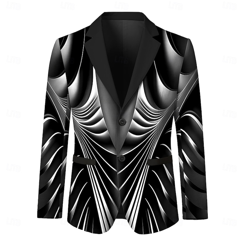 Men's Blazer Jacket Party Casual Stylish Casual Daily All Seasons 100% Polyester Weaving Graphic 3D Print Buttons Comfortable Single Breasted Blazer Blue Purple Green Gray3