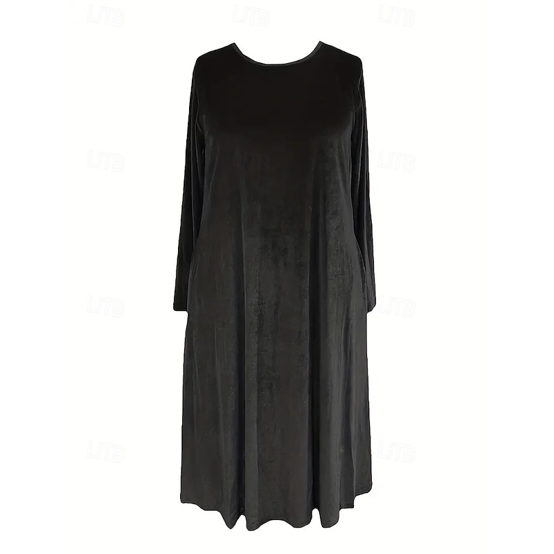 Women's Maxi Dress Black Dress Graduation Dress Cocktail Dress Formal Dress Party Birthday Formal Wedding Party Office Loose Fit Plain Long Sleeve Crew Neck Black Red Purple Green Spring Fall Winter2