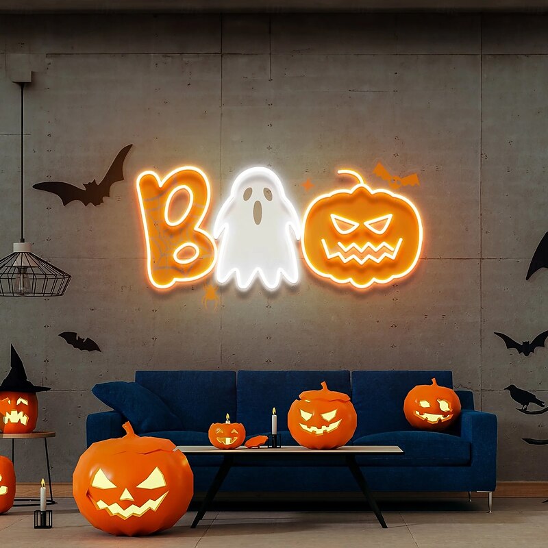 1 Pc 35 * 35CM Halloween Pumpkin Ghost Death Mummy Luminous Neon Light Usb Dimmable Indoor Restaurant Party Atmosphere Decorative Light2