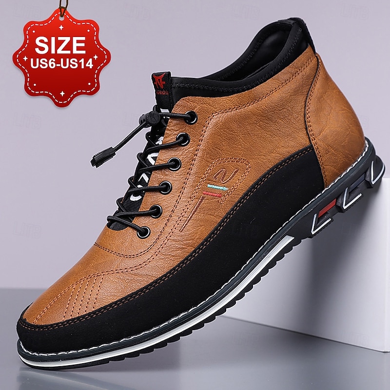 Men's Brown High-Top Walking Sneakers – Lace-Up Comfort Shoes for Plus Size Feet, Travel and Long-Distance Walking