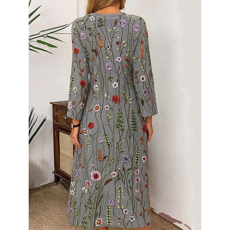 Women's Midi Dress Sheath Dress T Shirt Dress Tee Dress Vacation Casual Boho Daily Holiday Date Graphic Long Sleeve Crew Neck Gray2