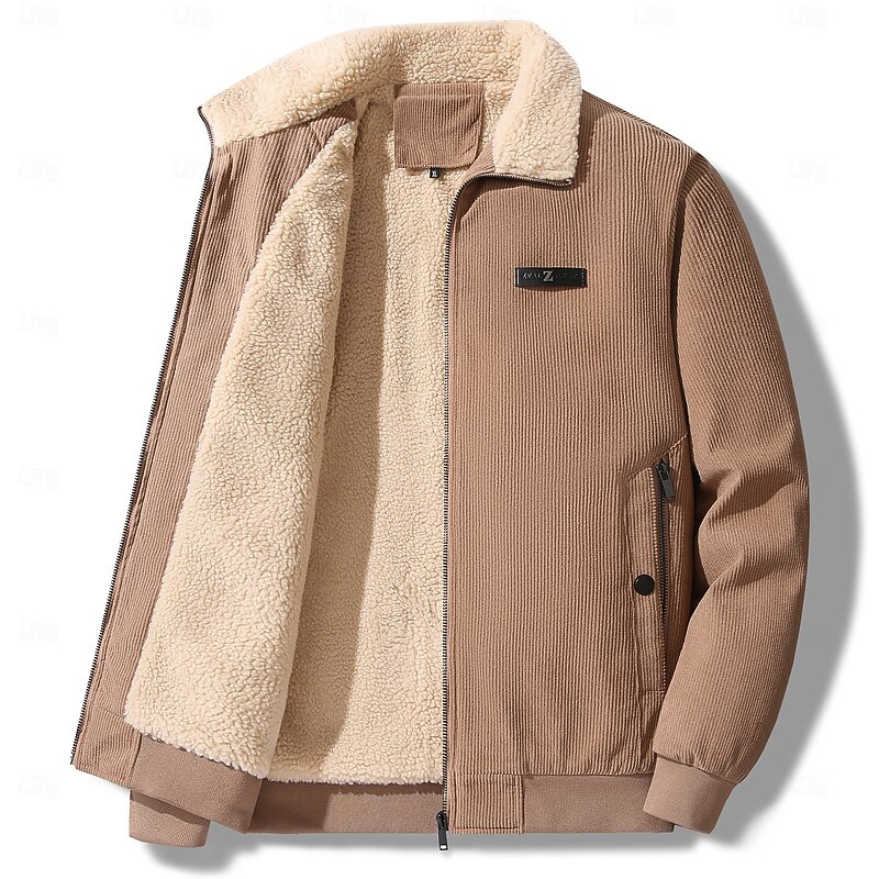 Men's Corduroy Jacket Fleece Jacket Formal Home Pocket Fleece Collar Fall Winter Solid Color Vintage Neutral Collar Regular Black Brown Green Grey Jacket2