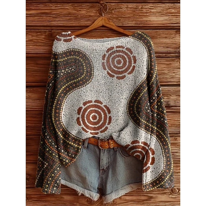 Women's Sweater Casual Soft Geometric Color Block Stylish Modern Long Sleeve Crew Neck Regular Tops Daily Holiday Print Blue Orange Green Khaki Gray Spring Fall Winter4