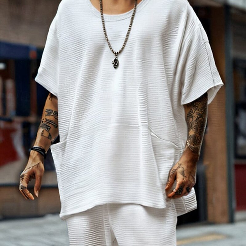 Men's T-shirt Suits 2 Pieces Outfits Tee & Shorts Short Sleeve Crew Neck Summer Plain Fashion Casual 2 Piece Vacation Daily Wear Going out Black White Top Tee for Men4