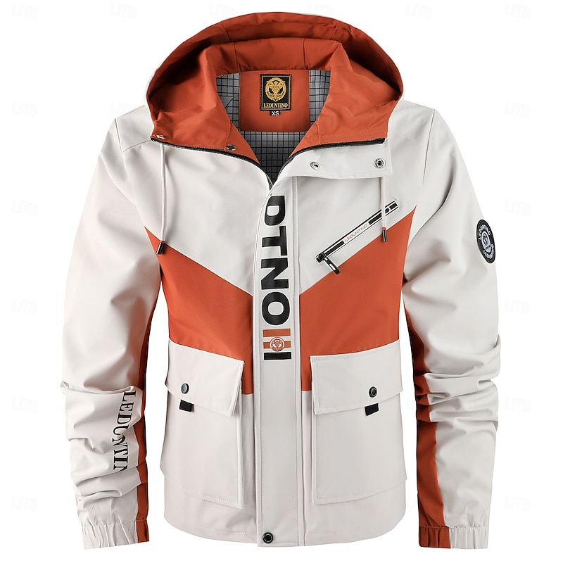 Men's Winter Jacket Sport Coat Hiking Jacket Windcheater Jacket Sports Outdoor Casual Waterproof Windbreaker Zipper Pocket Fall Winter Solid Color Color Block Active Hooded Regular Black White Blue3