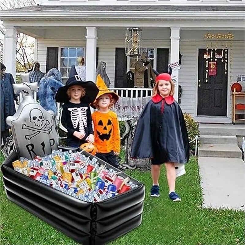 Halloween Inflatable Tombstone Coffin Drink Cooler Party Supplies, Halloween Party Beverage Holder for Indoor Outdoor Home Party Decorations Inflatable Serving Bar Drink Container2