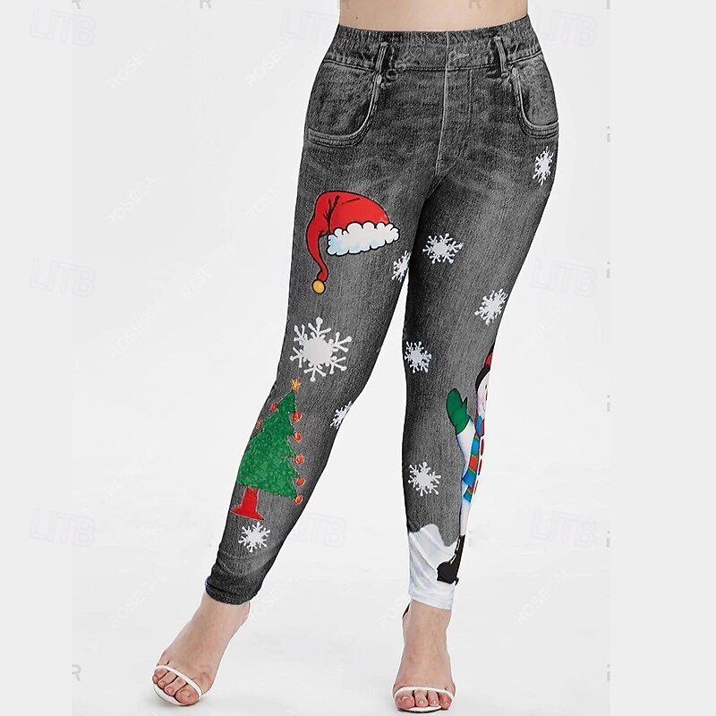 Women's Denim Print Fake Jeans Yoga Leggings Tummy Control High Waist Athletic Pilates Running Bottoms Christmas Red Blue Purple Fall Sports Activewear2