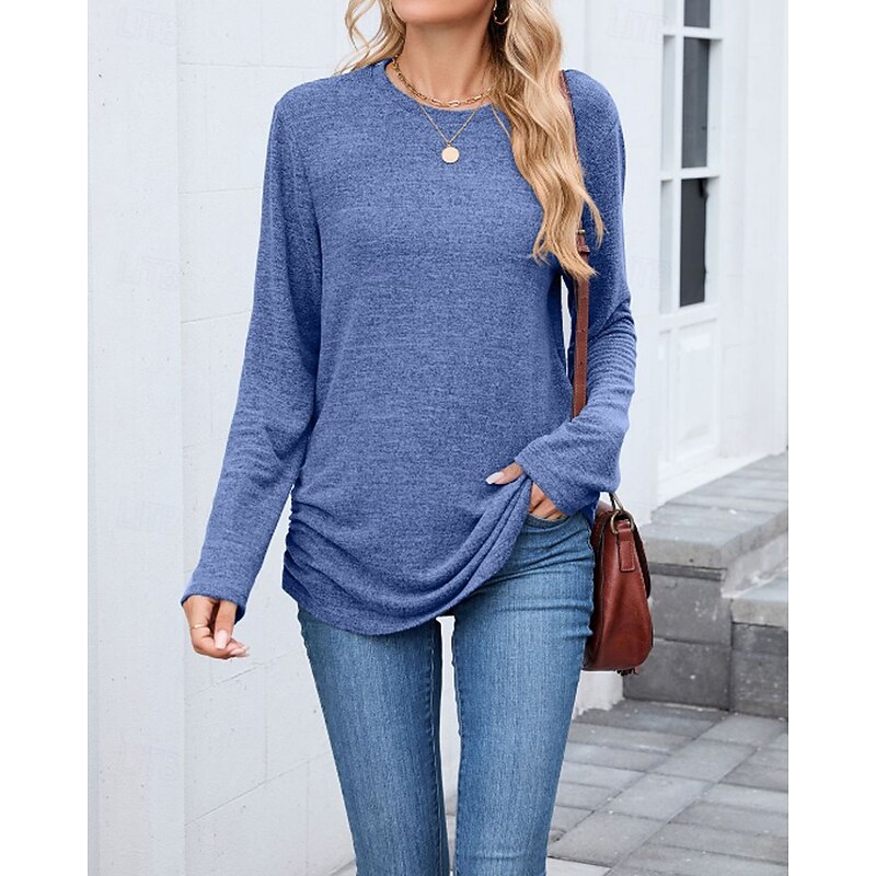 Women's Texture Blouse T Shirt Plain Casual Long Sleeve Crew Neck Regular Tops Daily Weekend Black Wine Army Green Blue Brown Fall2