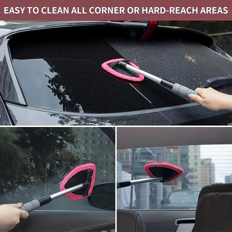 5 in 1 Microfiber Windshield Cleaning Tool for Car, Extendable Handle with 4 Reusable Pads, Auto Glass Cleaner for Interior and Exterior Windows