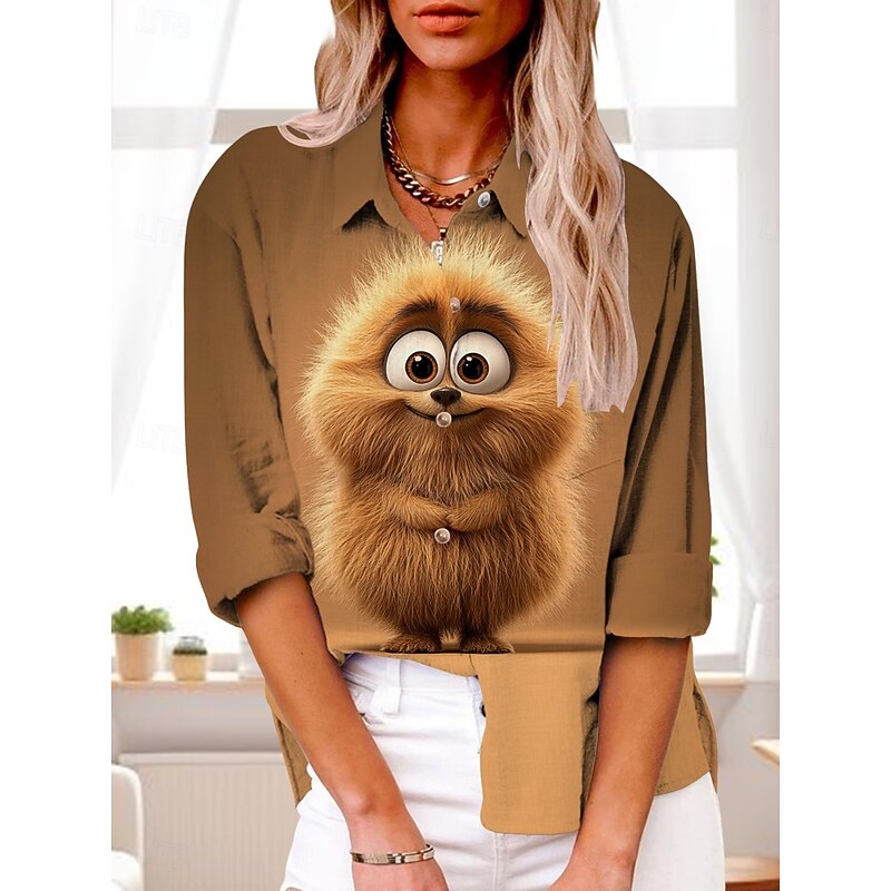 Women's Shirt Graphic Active Daily Stylish Long Sleeve Shirt Collar Regular Tops Daily Holiday Buttons Print Yellow Brown Khaki Summer Spring Fall3