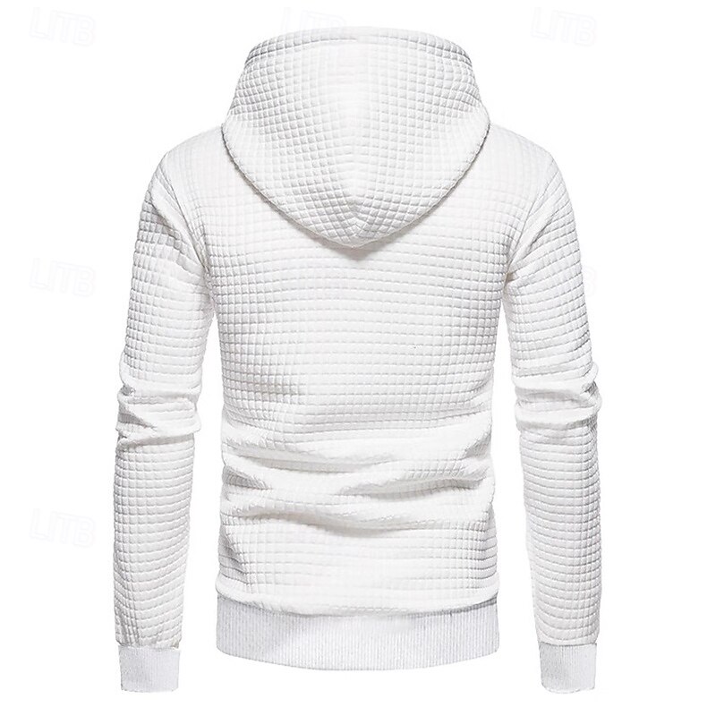 Men's Hoodie Waffle Hoodies Pullover Hoodie Sweatshirt Black White Gray Hooded Plain Patchwork Color Block Textured Sports & Outdoor Casual Daily Polyester Streetwear Cool Sportswear Spring &  Fall4