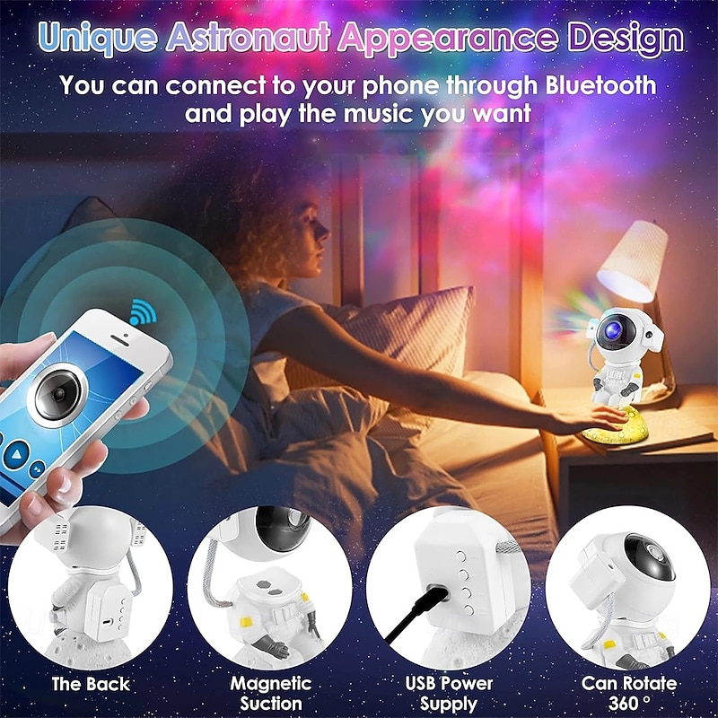 Astronaut Galaxy Projector Star Projector Night Light with Music Remote Control and 360 Adjustable Nebula Galaxy Light Projector for Bedroom Kids Gifts Party4