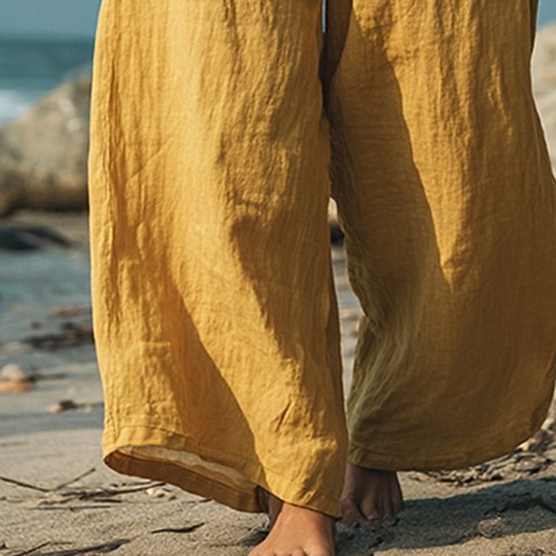 Women's Wide Leg Pants Trousers Palazzo Pants Fashion Boho Full Length High Waist Flower Drawstring Elastic Waist Print Breathability Comfortable Street Daily Wear Going out Yellow Spring Fall3