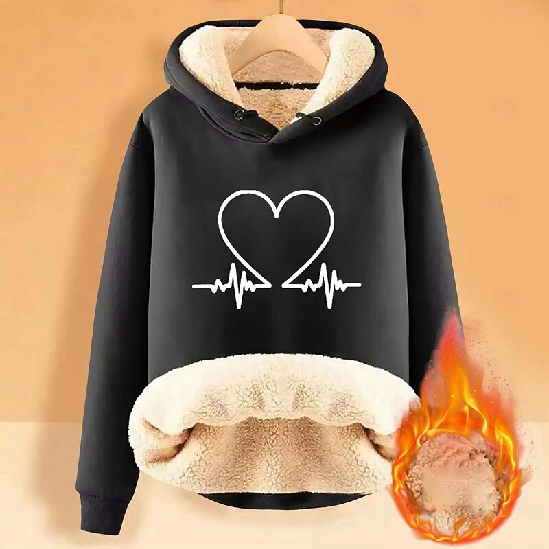 Men's Fleece Hoodie Sherpa Fleece Hoodie Black Orange Green Light Grey Dark Gray Hooded Heart Plain Graphic Prints Drawstring Casual Daily Going out Polyester Streetwear Casual Fall & Winter Clothing3