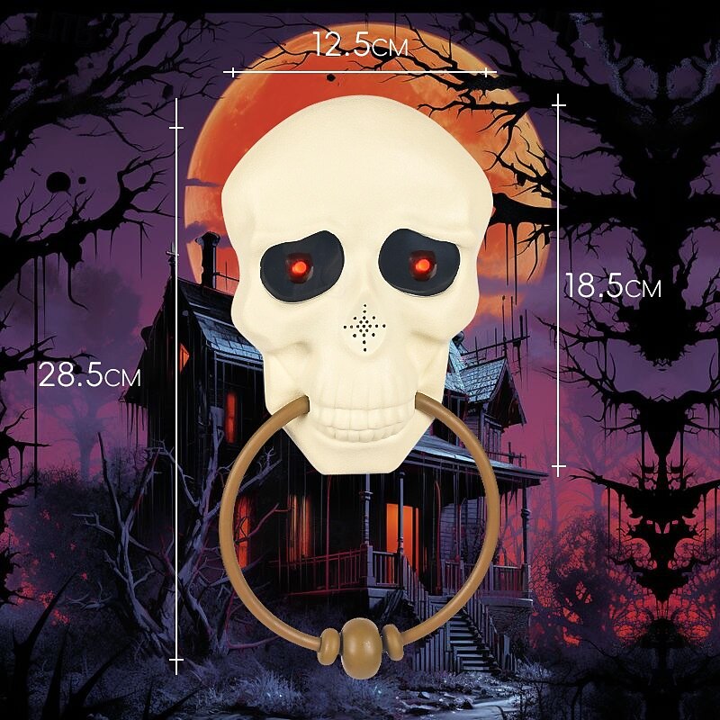 Halloween Horror Doorbell Ghost Skull Trick Toy Ghost House Party Supplies Luminous Skull Head Knocker Skeleton Head Door Bell3