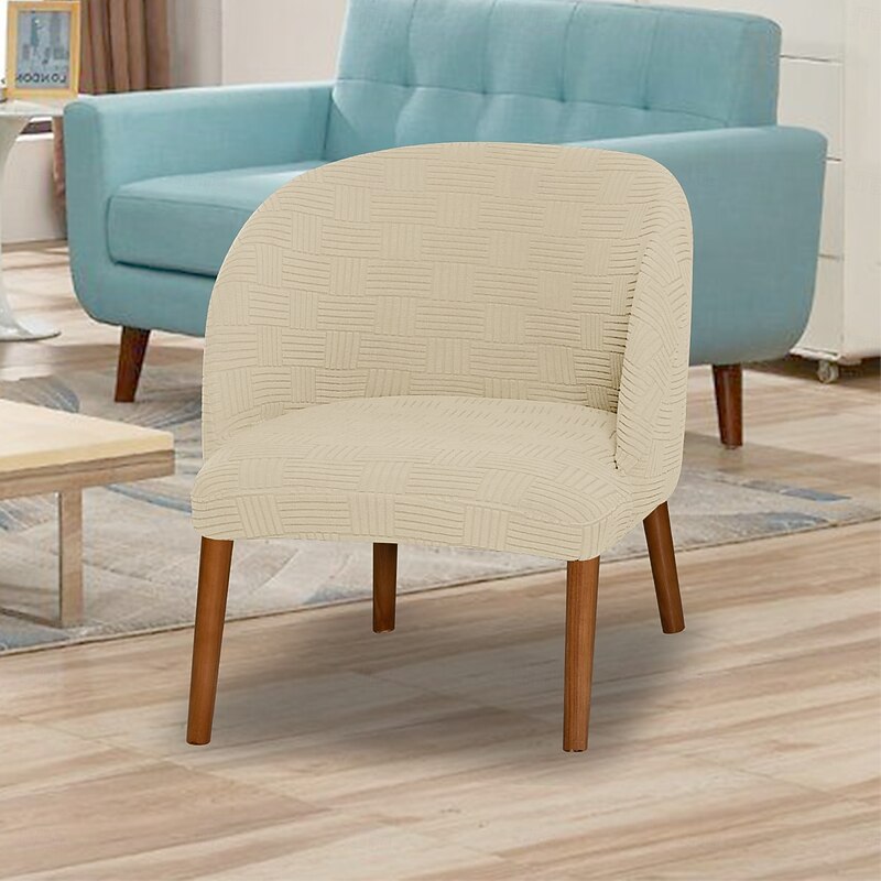 Decorative Chair Cover with 5x5 Grid and Winged Back - Stretch Fit Slipcover for Dining or Accent Chairs