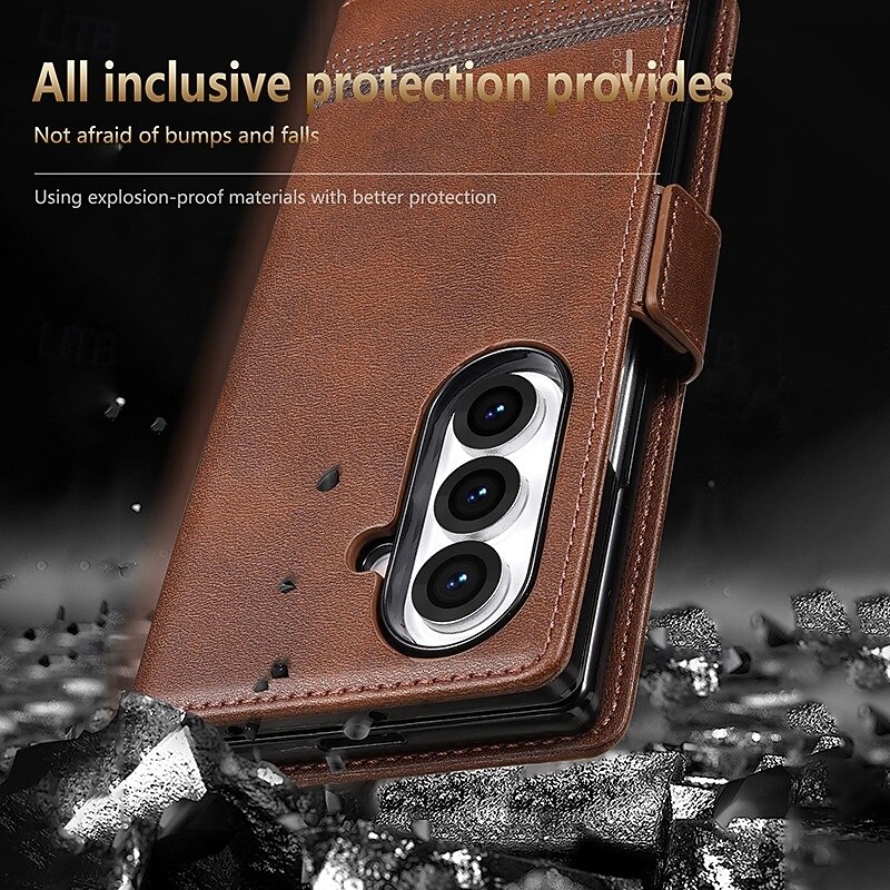 Phone Case For Samsung Galaxy Z Fold 7 Z Fold 6 Z Fold 5 Z Fold 4 Back Cover Card Slot Shockproof Retro TPU PU Leather2