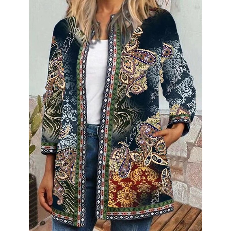 Women's Winter Coat Casual Jacket Warm Quick Dry Pocket Open Front Modern Geometric Casual Daily Casual Daily Regular Crewneck Regular Fit Long Sleeve Outerwear Yellow Navy Blue Purple Spring Fall