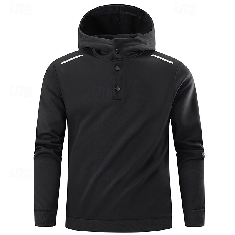 Men's Hoodie Button Up Hoodie Fleece Hoodie Fleece lined Hoodie Black Navy Blue Light Grey Hooded Plain Patchwork Color Block Sports & Outdoor Casual Daily Streetwear Cool Sportswear Winter Spring3