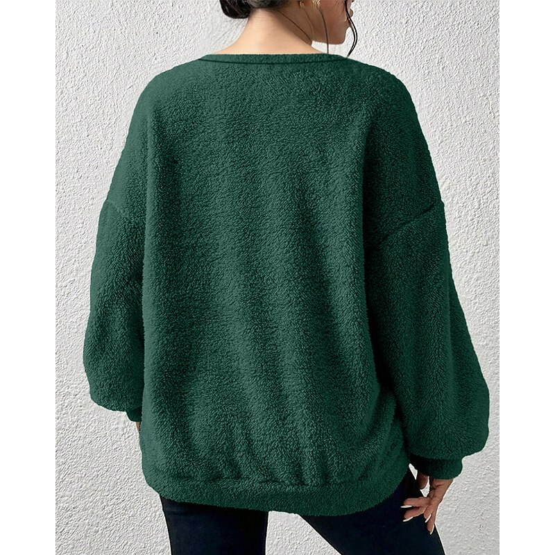 Women's Hoodies Plain Streetwear Casual Long Sleeve Crew Neck Regular Tops Street Holiday Pocket Green Fall Winter3