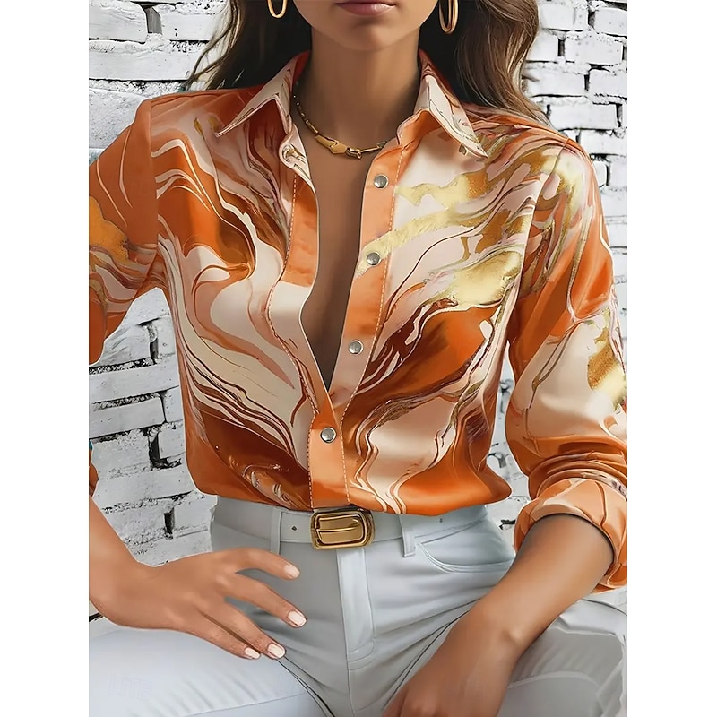 Women's Shirt Work Shirt Graphic Abstract Elegant Stylish Casual Long Sleeve Shirt Collar Regular Tops Work Party Evening Wear Daily Glitter Pink Blue Purple Fuchsia Orange Summer Fall Spring, Fall