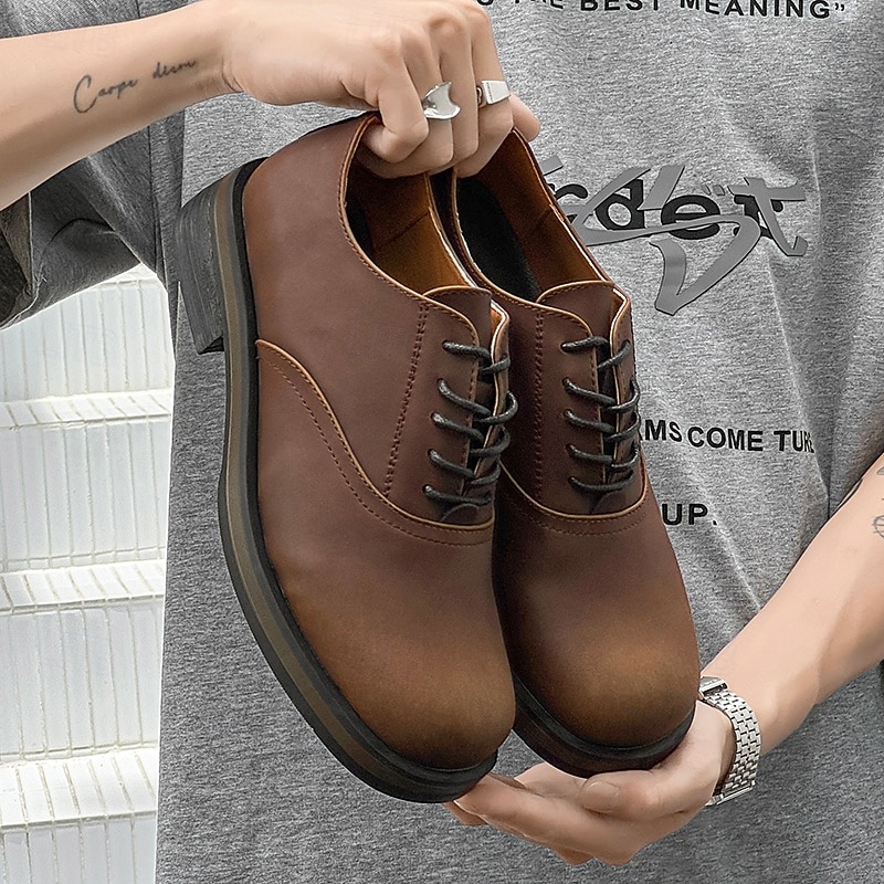 Men's Brown Faux Leather Oxford Dress Shoes – Classic Lace-Up Formal Business Footwear for Office, Weddings and Evening Events2