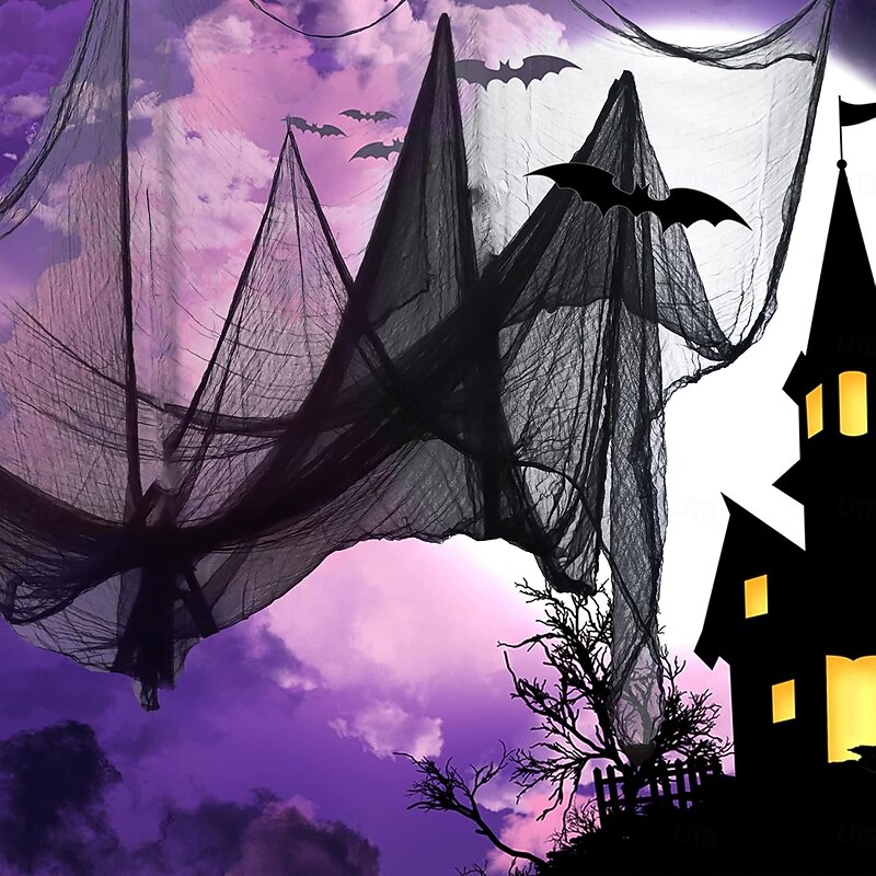 Halloween Creepy Black Cloth, Spooky Gauze Fabric for Haunted House Decorations, Halloween Party Curtains for Doorways, Windows, Entryways & Outdoor Decor