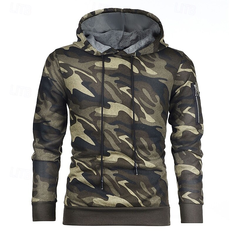Men's Hoodie Pullover Hoodie Sweatshirt Fleece Hoodie Tactical Hoodie Camo Hoodie Camouflage Gray Camouflage Green Hooded Camouflage Pocket Sports & Outdoor Casual Daily Streetwear Cool Sportswear