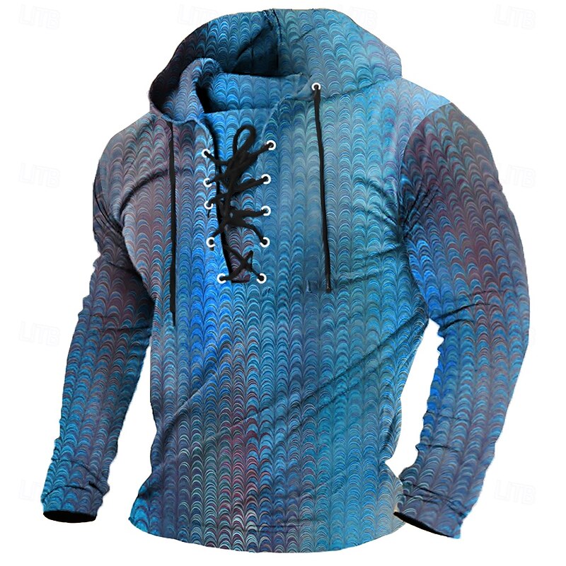 Men's Abstract 3D Stylish Ethnic Long Sleeve Hooded Streetwear Yellow Red Drawstring Fall Winter Designer4