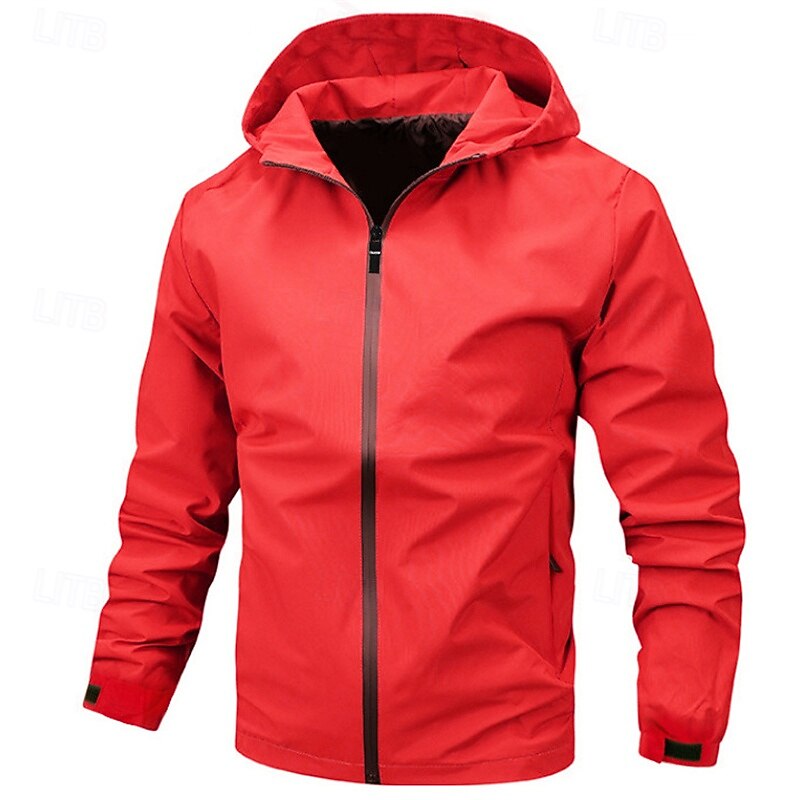 Men's Outdoor Jacket Raincoat Hoodie Jacket Hiking Jacket Vacation Daily Waterproof Windproof Pocket Spring Fall Plain Fashion Classic Hooded Regular Black Red Navy Blue Royal Blue Jacket