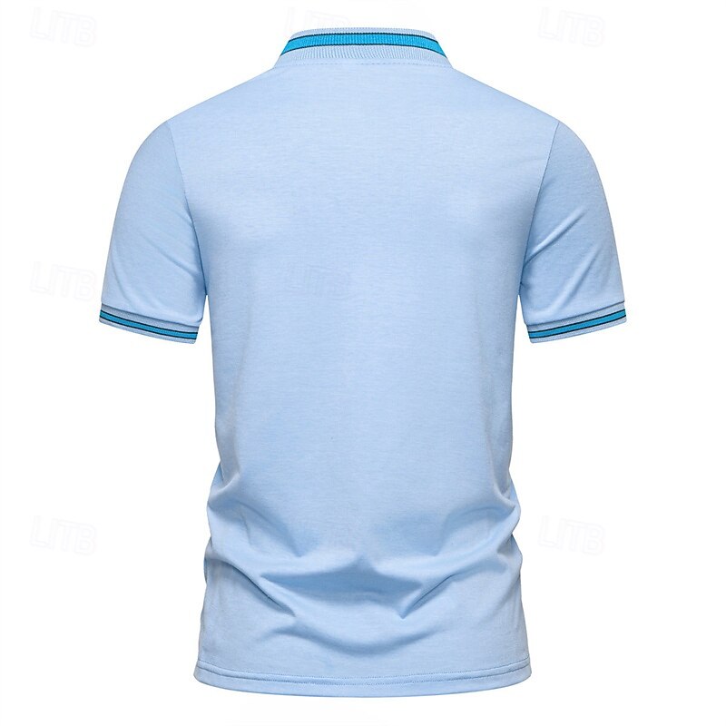 Men's Polo Shirts Quarter Zip Polo Daily Wear Date Quarter Zip Short Sleeve Fashion Basic Patchwork Zipper Summer Regular Fit Pink Sky Blue Beige Polo Shirts4
