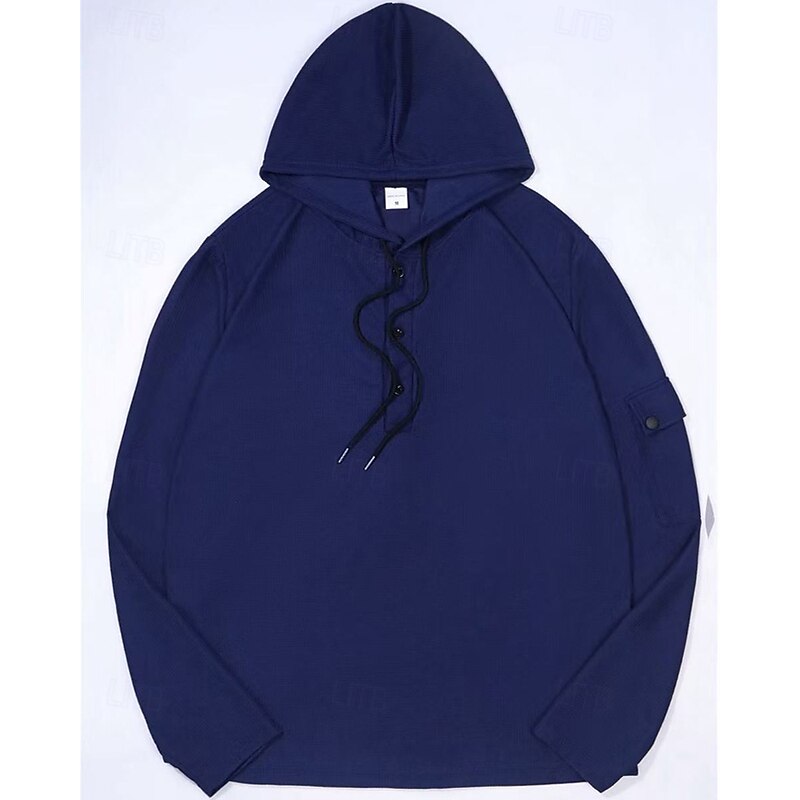 Men's Hoodie Button Up Hoodie Black White Army Green Navy Blue Khaki Hooded Plain Drawstring Sports & Outdoor Daily Holiday Polyester Streetwear Basic Casual Spring Fall Clothing Apparel Hoodies3