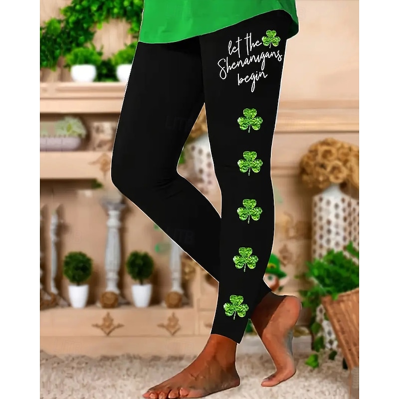 Women's Pants Trousers Leggings Cozy Leggings Streetwear Casual Full Length High WaistPantsSt. Patrick's Day Shamrock Elastic Waist Print Breathability Comfortable Stretchy Vacation Street Daily Wear