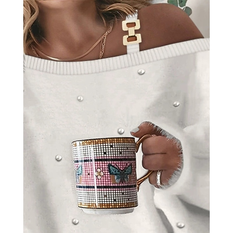 Women's Sweater Pullover Sweatshirt Fuzzy Cozy T Shirt Plain Ribbed Knitted Casual Long Sleeve One Shoulder Tops Daily Going out Weekend Pink Oversized4