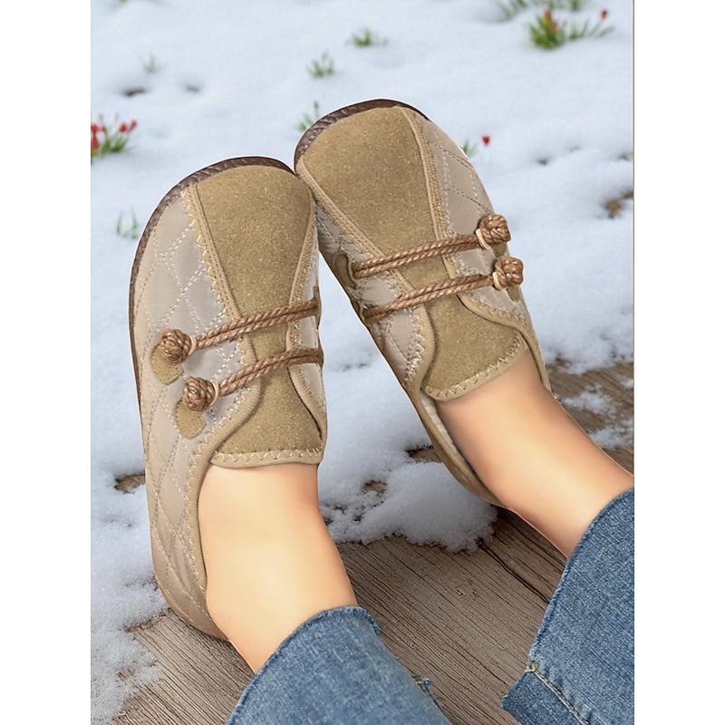 Women's Quilted Wide Fit Slip-On Loafers with Faux Suede Trim, Non-Slip Barefoot Shoes and Cozy Indoor Comfort for Home Wear and Casual Outfits4