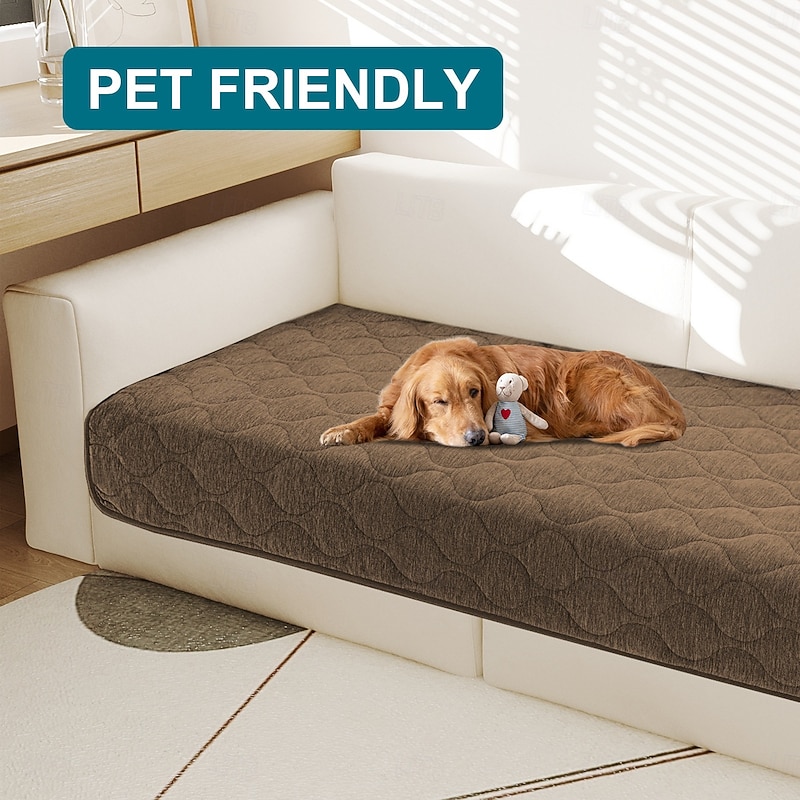 Chenille Sofa Cushion Pad, Waterproof Anti-Slip Pet-Friendly Couch Cover, Plush Soft Seat Protector, Washable Anti-Stain Sofa Pad for Living Room