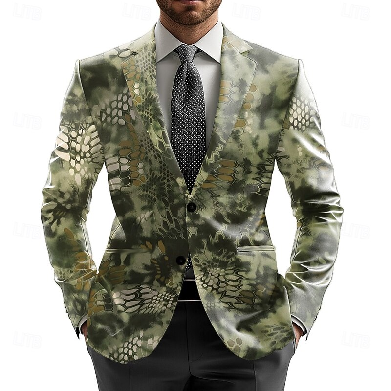 Men's Blazer Jacket Formal Stylish Casual Daily All Seasons 100% Polyester Weaving Graphic 3D Print Buttons Comfortable Single Breasted Blazer Light Green Blue Green2