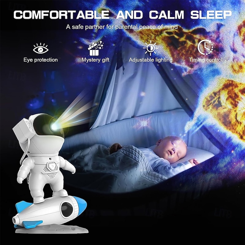 Rocket Star Projector Galaxy Night Lights Astronaut Projector with 360 Rotation Magnetic Head 12 Film Discs Home Planetarium Room Decor Solar System Nebula Planet Gift for Kids Teens4