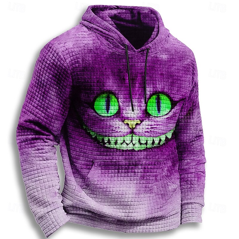 Halloween Men's Cat Pumpkin Hoodie Sweatshirt Gothic Crew Neck Party Gift Streetwear Blue Purple Drawstring Fall Winter Designer3