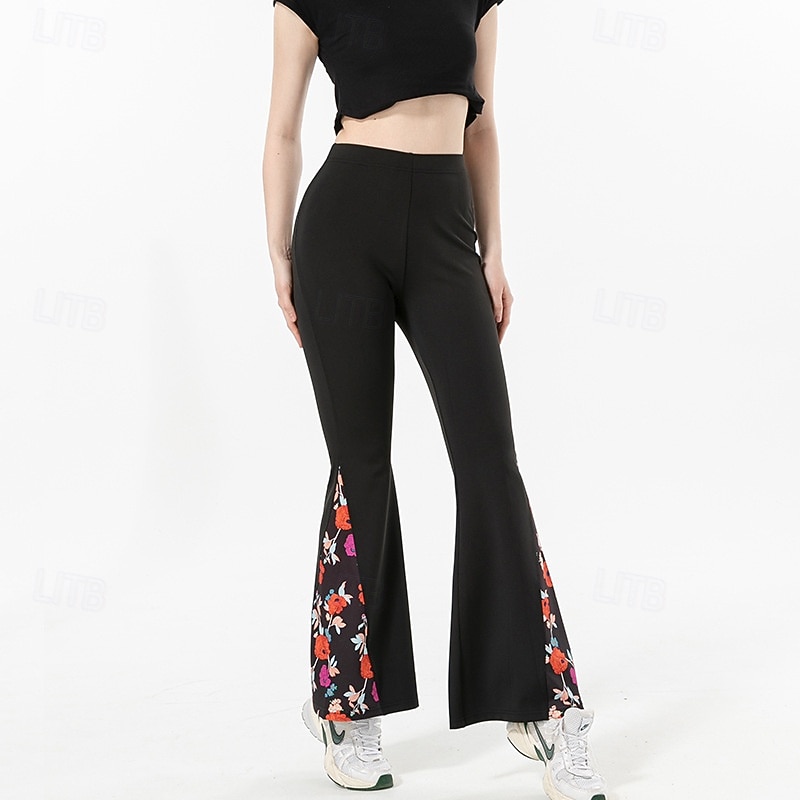 Women's high-waisted flared straight-leg pants for summer with embroidered lace trim on the side
