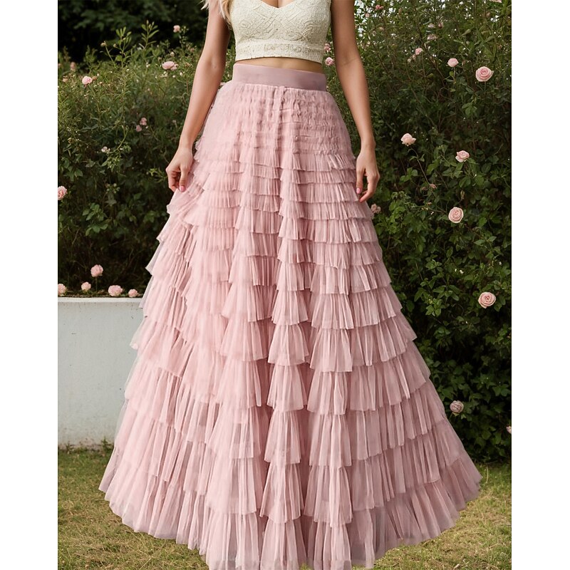 Women's Tutu Gauze Skirts Cute Princess Lolita Maxi High Waist Skirts Solid Colored Pleated Patchwork Layered Micro-elastic Party Holiday Apple Green Deep Purple Camel Apricot Spring, Fall, Winter3
