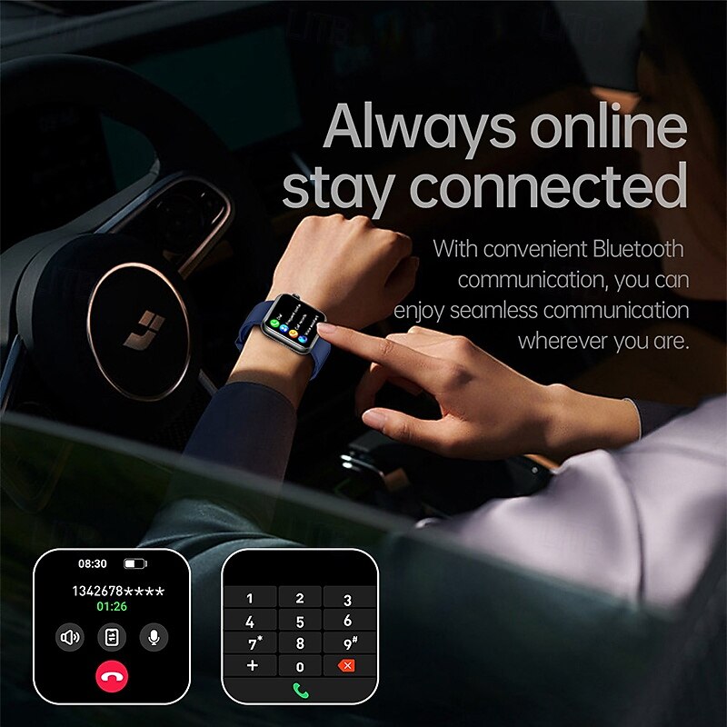 iMosi TK50 Smart Watch 1.72 inch Smartwatch Fitness Running Watch Bluetooth Temperature Monitoring Pedometer Call Reminder Compatible with Android iOS Women Men Hands-Free Calls Waterproof Media4