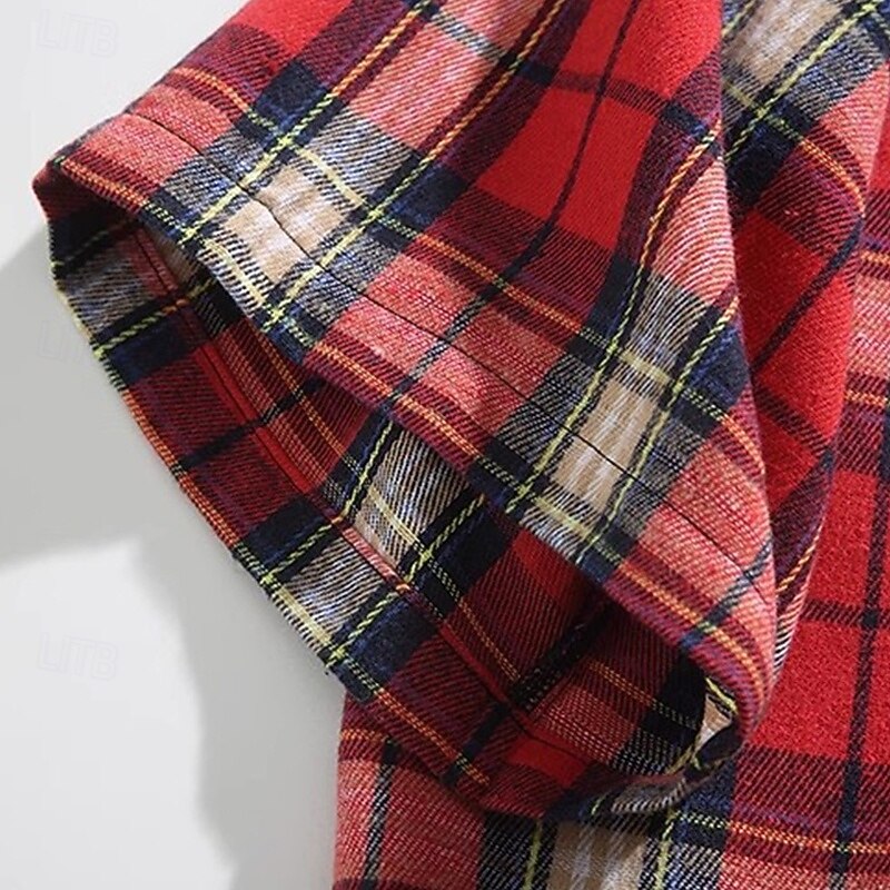 Men's Shirt Summer Shirt Casual Shirt Beach Shirt Button Up Shirt Yellow Red Green Short Sleeve Plaid Lapel Vacation Hawaiian Pocket Clothing Apparel Polyester Fashion Casual Comfortable4