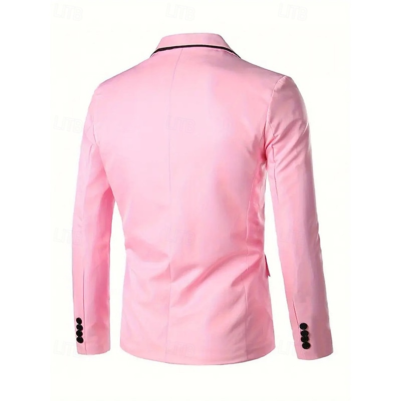 Men's Blazer Business Cocktail Party Wedding Party Fashion Casual Spring Fall Polyester Color Block Pocket Buttons Comfortable Single Breasted Blazer Black White Pink Red2