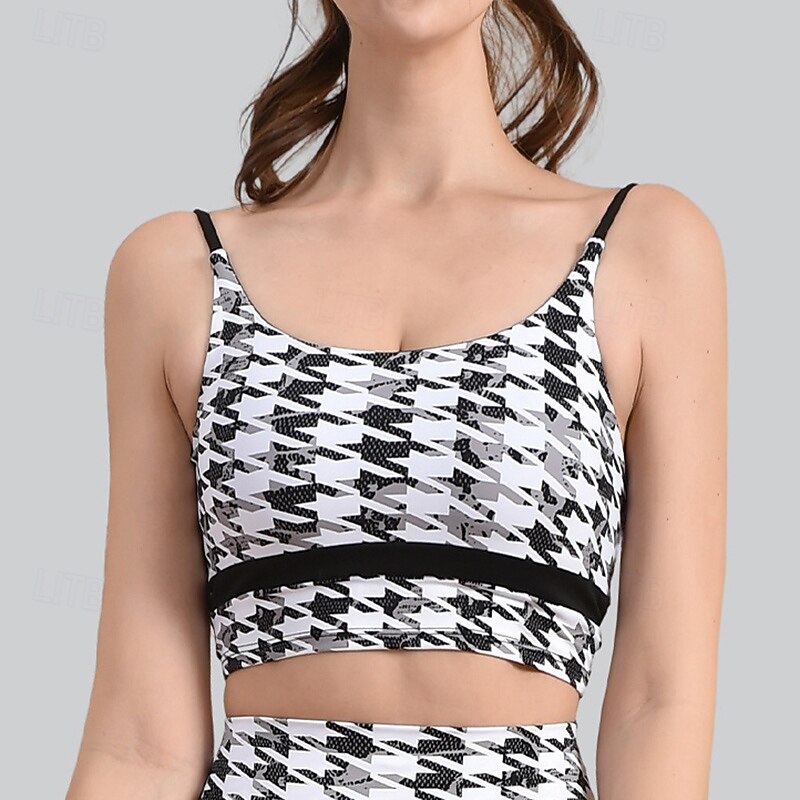 Women's Yoga Tank Tops Sports Bra Underwear Medium Support Paded Printing Sport Activewear Black Tennis Workout Athletic