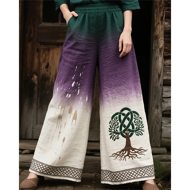 Women's Wide Leg Pants Trousers Palazzo Pants Boho Vintage Inspired Full Length High Waist Flower Elastic Waist Printing Breathability Comfortable Street Daily Wear Going out White Spring Fall