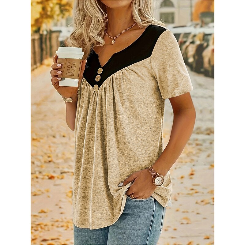 Women's Summer Tops Modern V Neck Regular Tops Red Green Khaki Gray Summer2